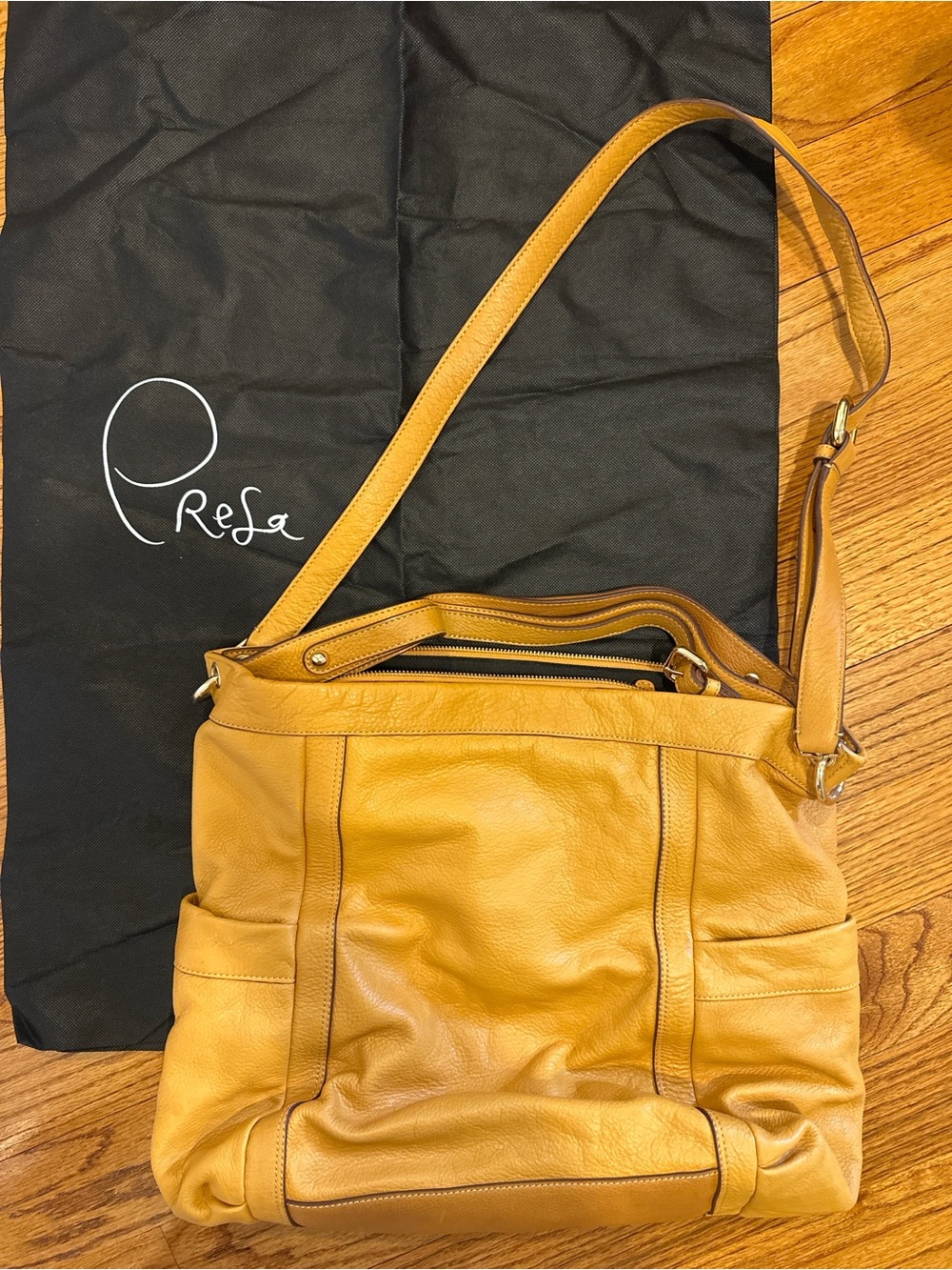 Mustard Leather Crossbody Bag with Adjustable Strap